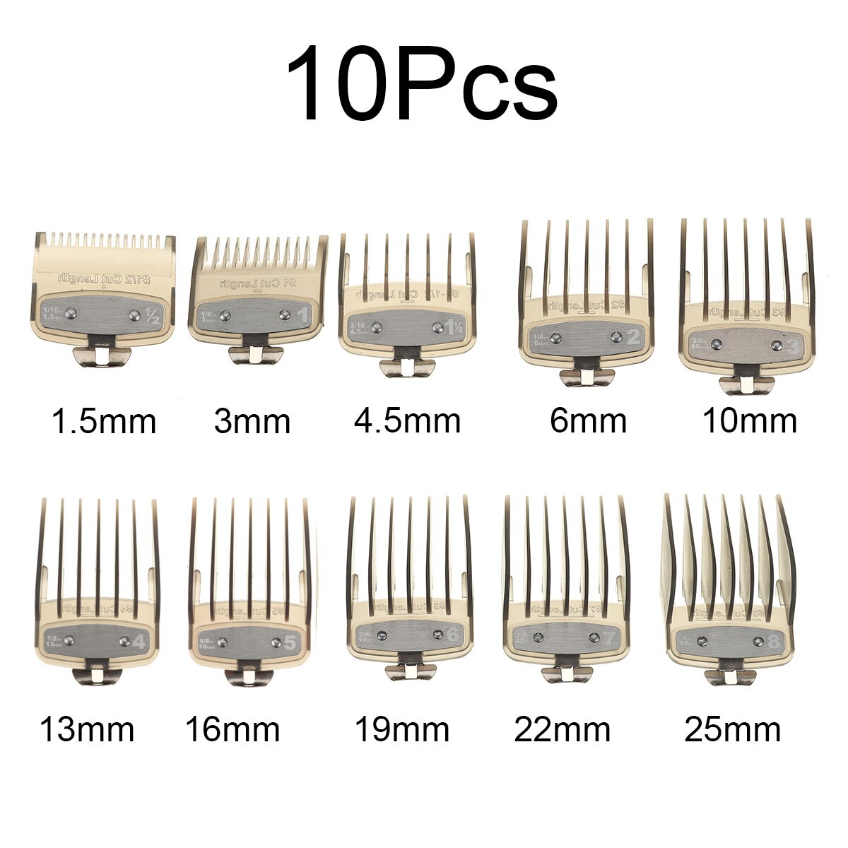2/8/10Pcs 1.5-25mm Hair Clipper Cutting Guide Comb Guards Limit Comb Tools Kit for 46x38mm Cutting Head Hair Clipper for WAHL: 10pcs