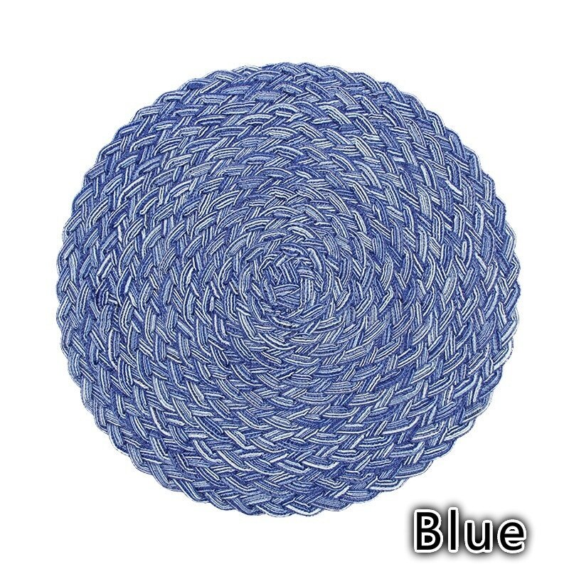 Dining Table Insulation Pad Round Placemat Home Multi-function Table Pad Weaving Western Placemat: Blue