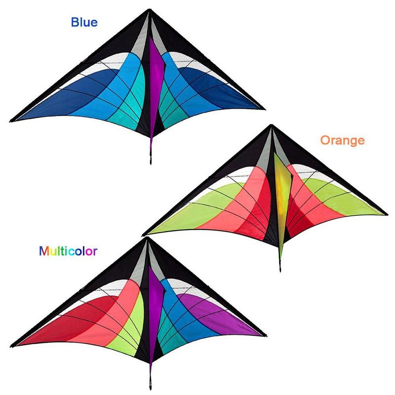 Klassisk stor størrelse single line kite udendørs sjov sports stunt kites blå trekant drage med håndtag og line god flyvende 150*90cm