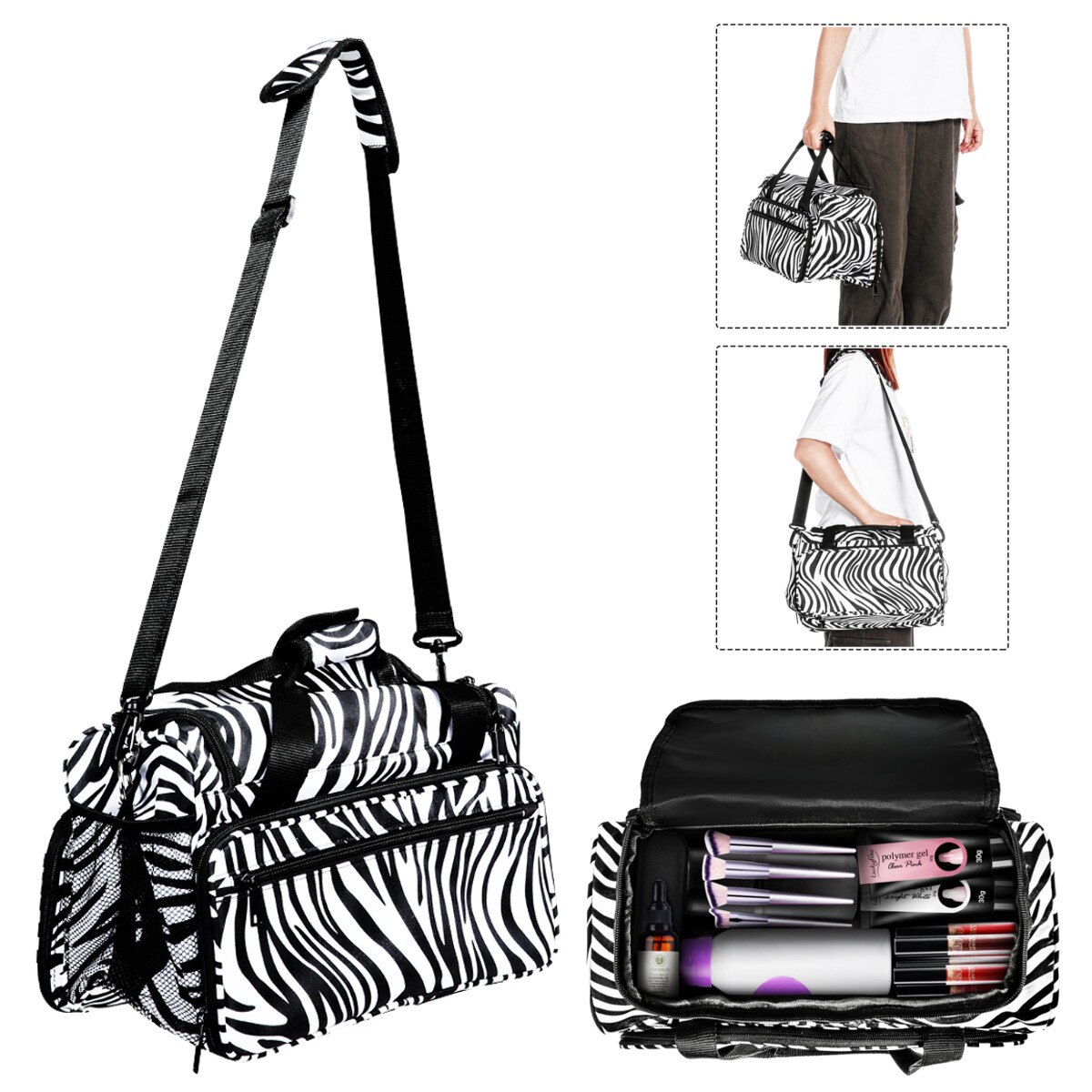 Saks frisør zebra bæretaske stor kapacitet hår styling værktøj opbevaring organizer håndtaske skuldertaske