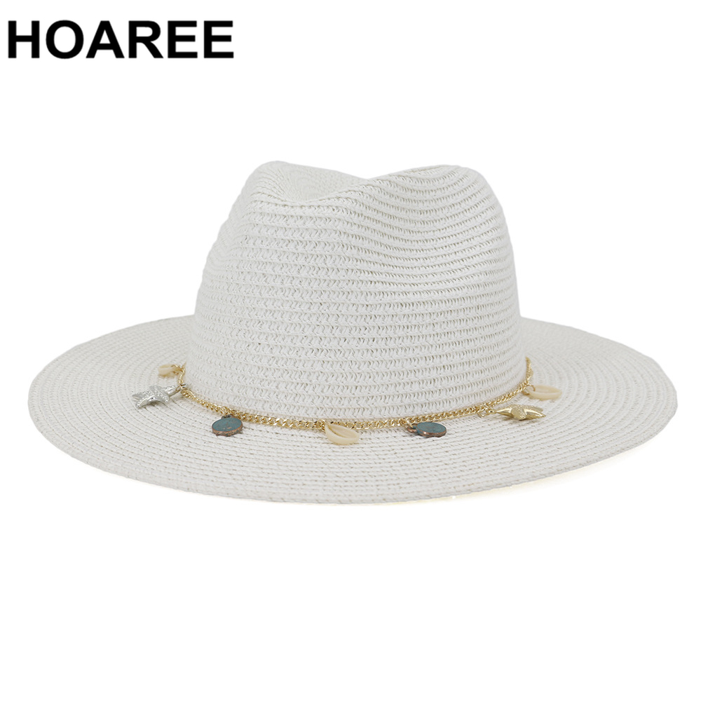 HOAREE-chapeau de Panama blanc pour femmes, chapeau d'été en paille à large bord pour femmes, HatsTravel, Style britannique, flambant neuf