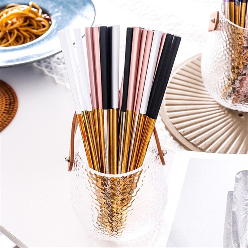 Luxury 304 Stainless Steel Square Metal Chopsticks Household Gold-Plated Chopsticks Japanese-style 1 Pair Of Japanese Chopsticks
