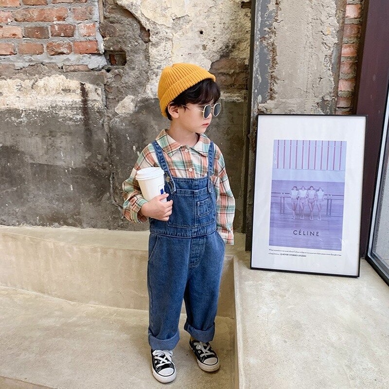 Tuta casual in denim per bambini primavera autunno bambini tasche larghe pagliaccetti