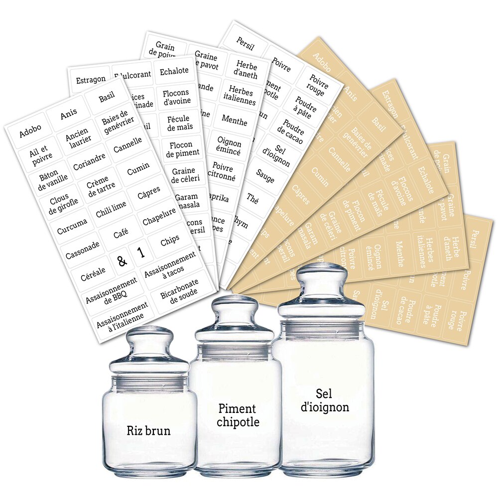 208pcs Spices Food Label Stickers Jars In French For Bottle Container Can Storgae Box Kitchen Drawer Cabinets Shelves Organizer