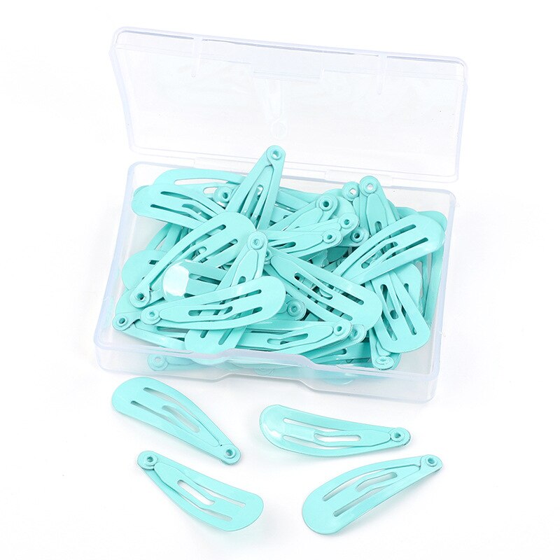 50Pcs 3cm Hair Clips For baby Girls Kawaii Kids Hair Accessories Snap Barrettes Candy Color Hairpins Clip For Hair: Light  Blue