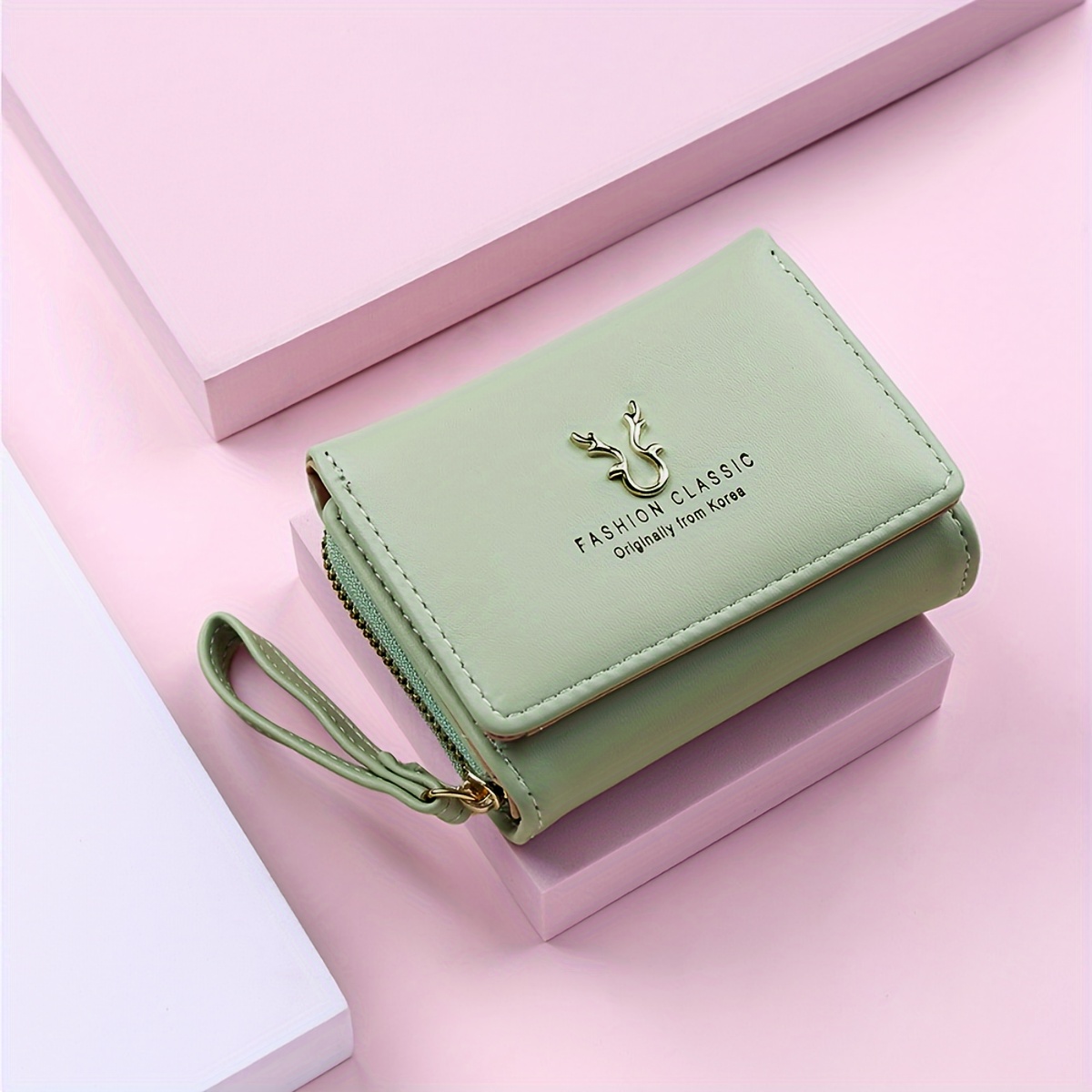 Classic Three Fold Wallet Coin Card Storage Women's Casual Student Small and Large Capacity: green