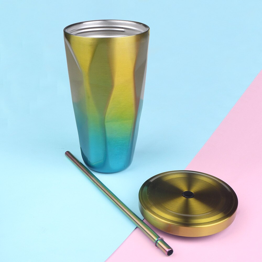 473ml Sippy Cup Stainless Steel Water Cup with Straw for Cold Beverages Milk Tea Coffee Juice Dual Layer Anti Mug