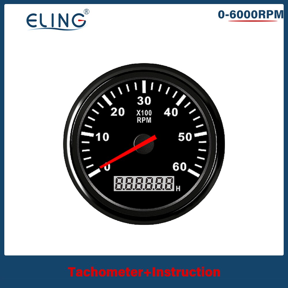 ELING Universal- 3-8K RPM Tachometer Umdrehung Zähler Tacho Messgerät mit Stunde Meter 85mm Benzin Diesel- 12V 24V verrotten Hintergrundbeleuchtung: 6K-BN