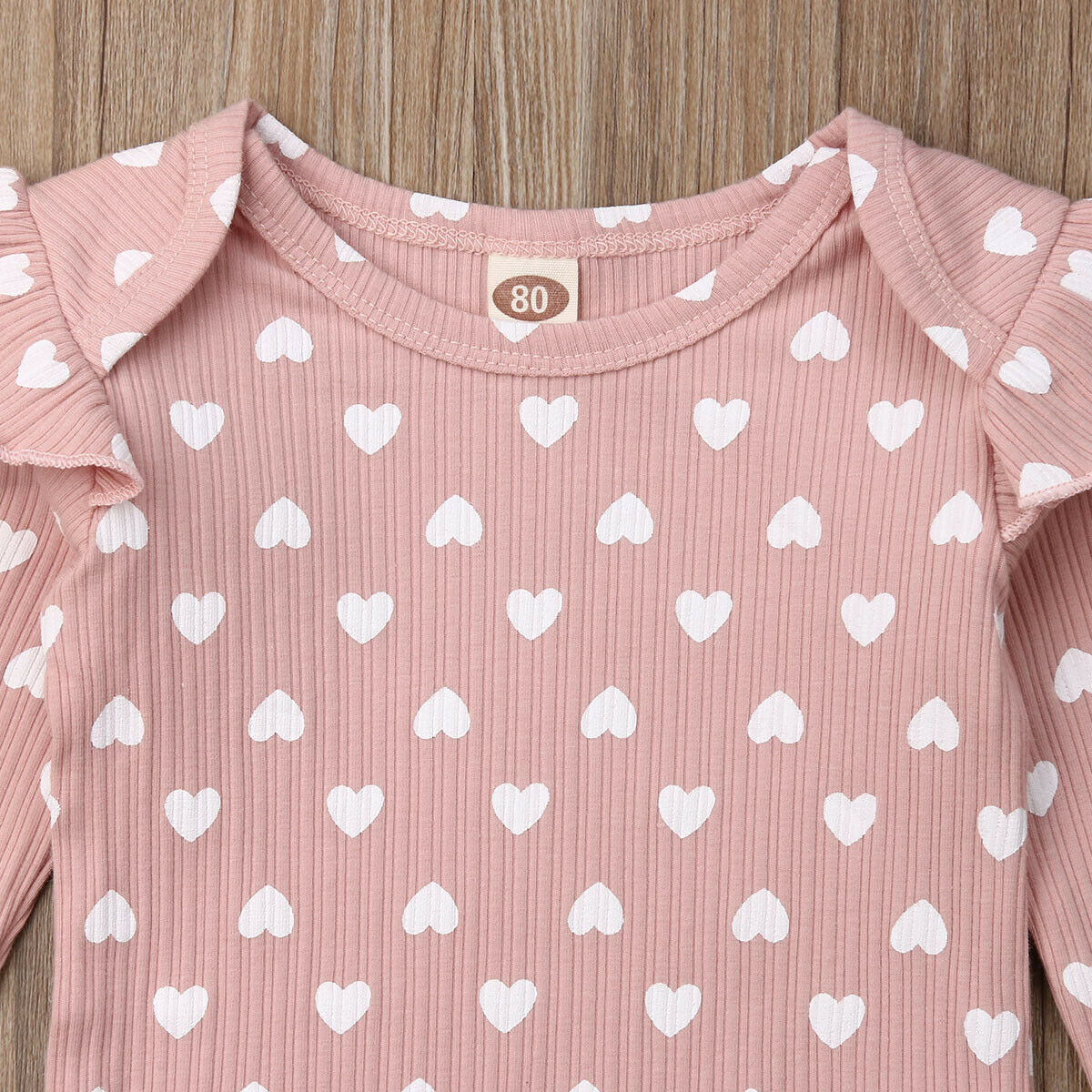 pudcoco Spring Autumn Clothing Newborn Kids Baby Girls Boy Ribbed Clothes Ruffle Hearts Jumpsuit Fly Long Sleeve Bodysuit Outfit