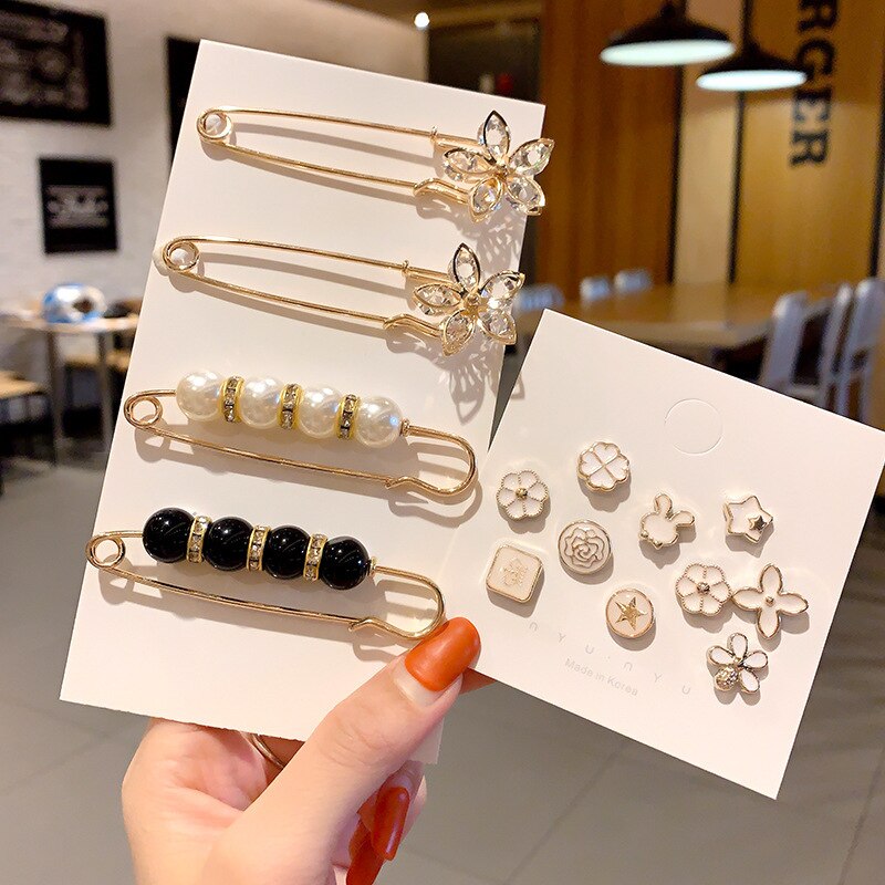 1 set parel broches spelden voor vrouwen jurk anti-reflectie strass decoratie gesp broche speld hijab spelden accessoires: 1 set 03
