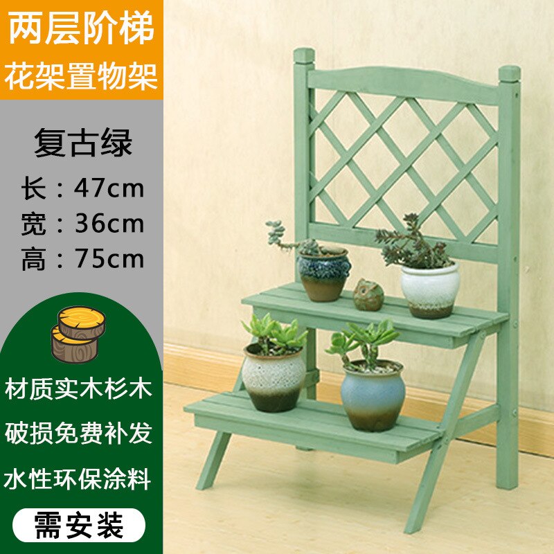 Multi Schichten fest Holz Pflanze Stand Mediterranean Jahrgang Pflanze Regal Pult Blume Gestell Blume Stand Garten Stand Lager Gestell: 2-Schicht Grün B