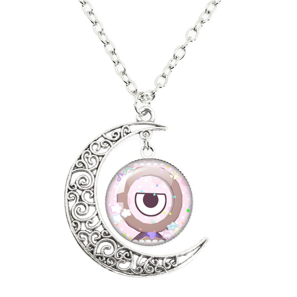 Juego de terror Goob Pebble Dandy's World collar lindo divertido Meme Kawaii cabujón de cristal colgante la luna collar joyería: Zinc negro plateado