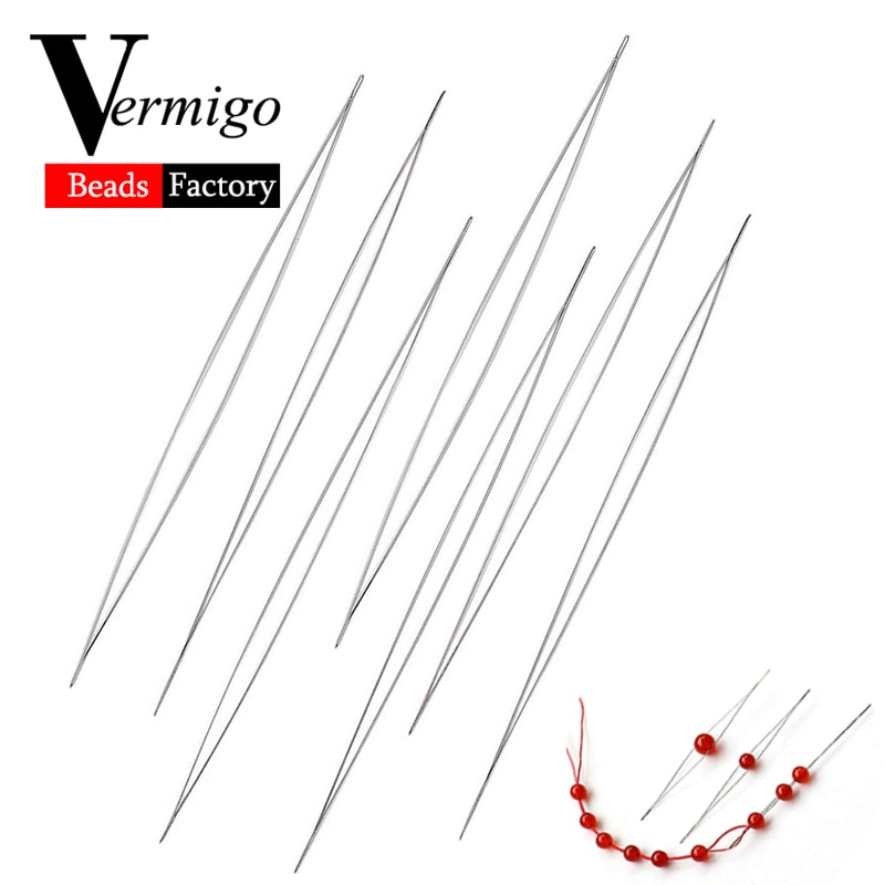 5pcs Central Opening Needles Stainless Steel Curved Beading Needles Tools for Jewelry Making Threading String Cord Easy