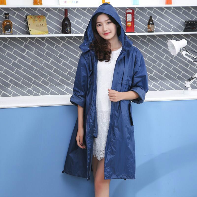 Outdoors Men Women Nylon Rain Coat Raincoat Long Rain Jacket Rainwear Poncho Black, Blue