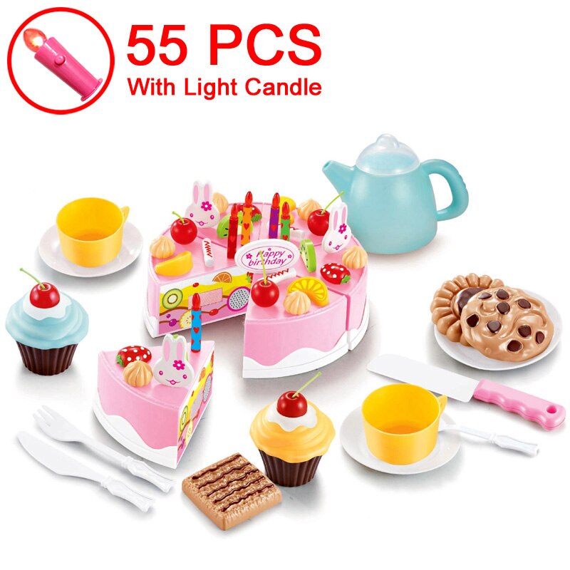 Geburtstag Kuchen Spielzeug DIY 37-83Stck Küche einstellen Lebensmittel Jungen Mädchen vorgeben Spielen Obst Schneiden Für Baby Kind Spielset Pädagogisches Spielzeug: 61Stck Musik Karte