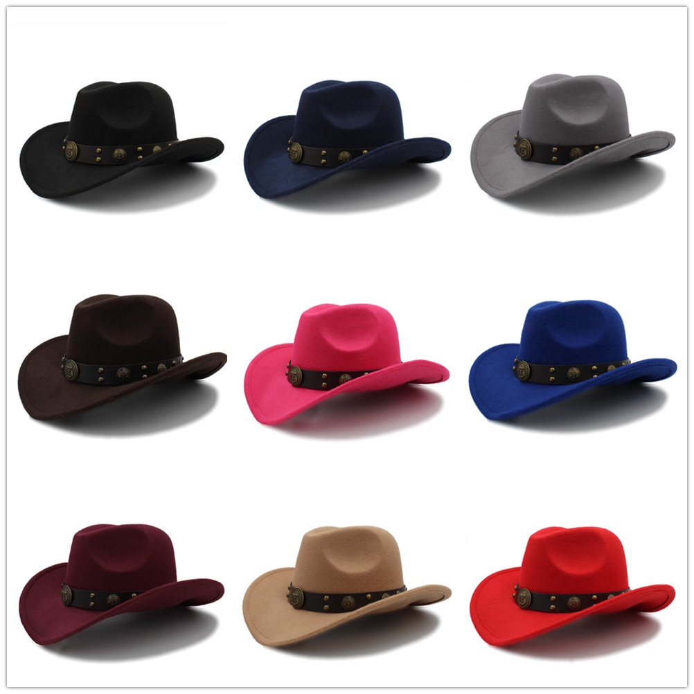 Sombrero de lana para Hombre, Sombrero de Cowboy del Oeste, ala enrollada, caballero, papá, Jazz, ecuestre, Sombrero, Fedora, talla 56-58CM