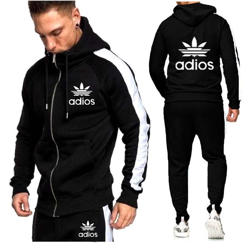Marka jesień i zima męska garnitur odzież sportowa 2 sztuka spodnie z kapturem jogging fitness sportowe zabezpieczenia strój sportowy ropa hombre: Black / L