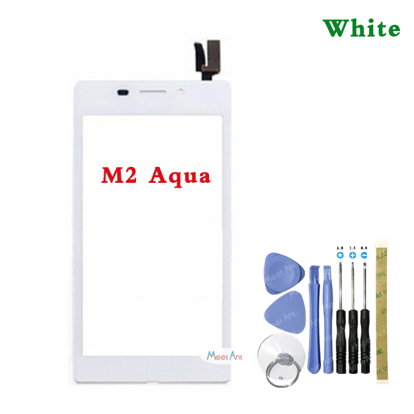 4.8 &quot; för sony xperia  m2 s50h d2302 d2303 d2305 d2306 och  m2 aqua  d2403 pekskärm digitaliserare frontglassensorpanel: M2 vattenvitt verktyg