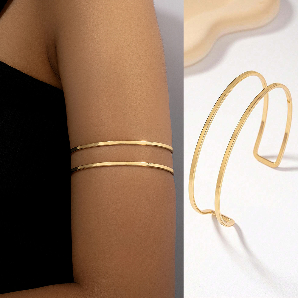 Brazalete ajustable Simple Vintage para la parte superior del brazo, brazalete de Metal chapado en oro brillante para mujer, brazalete abierto minimalista, joyería para el cuerpo