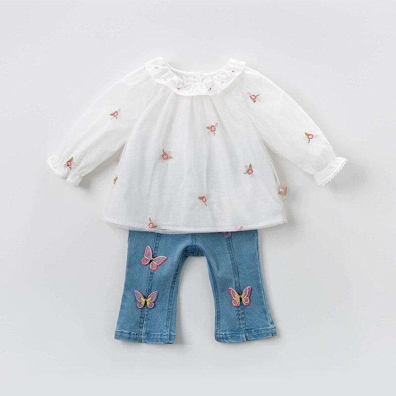DBZ13491 camisetas de malla bordadas con flores bonitas para bebés de Primavera de DBZ13491 para niños pequeños, ropa de para niños