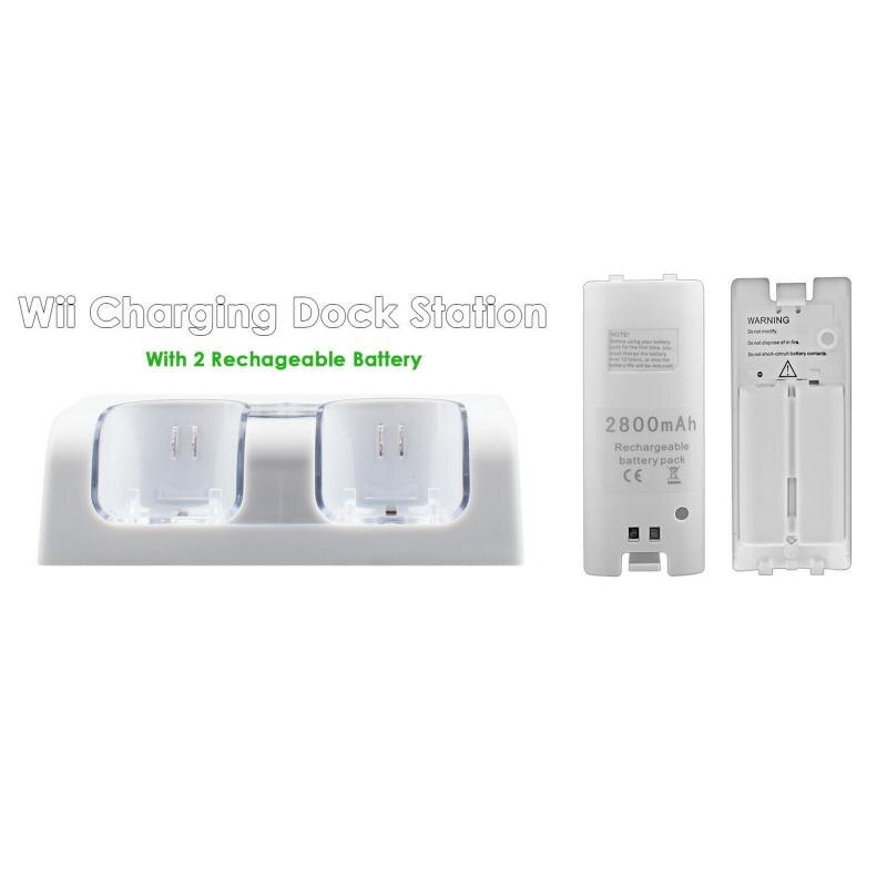 For Nin Ten Do Wii Gamepad Charger USB 2/4 Port Charge Remote Controller Charging Dock Station Dock + 2/4 Battery With LED Light: 2port white