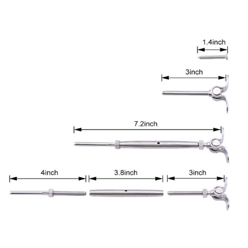 Kit de barandilla de Cable de acero inoxidable, sistema compatible con ángulo de cuerda de alambre de 1/8 ", palanca basculante ajustable de 180 grados, tensor y extremo TB