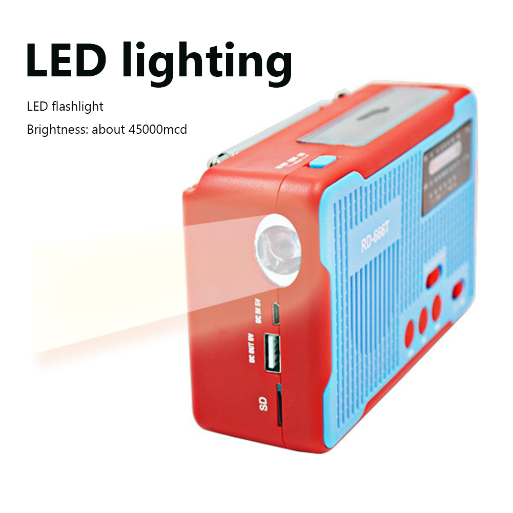 Hand Crank Emergency Solar Powered Radio 2000mAh Phone Charger Camping Flashlight AM/FM/NOAA Weather Dynamo Generator