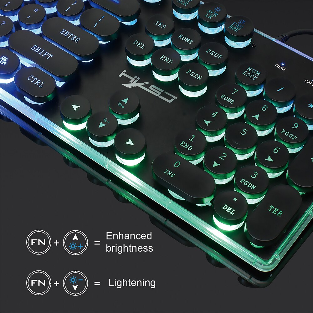 HXSJ V300Y Colorful Backlight Gaming Keyboard Mouse Set RGB Glowing USB Multimedia Ergonomic Mouse Keyboard Combos