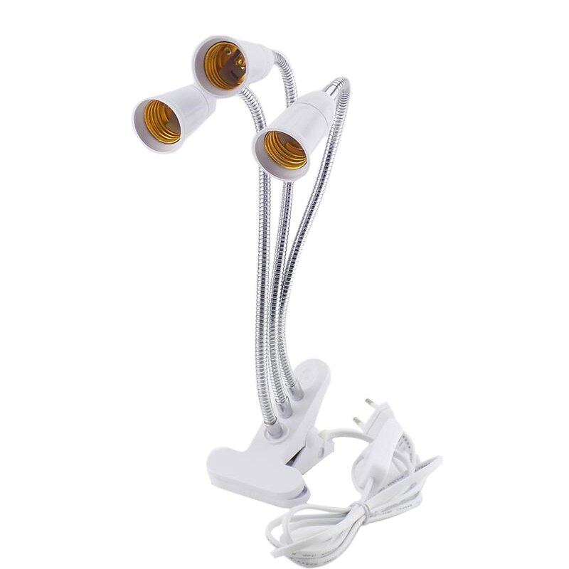 3 Head Flexible Light Clip E27 Socket With On/Off Switch Lamp Holder For Desk Light LED Plant Grow Bulbs Base EU/US Plug