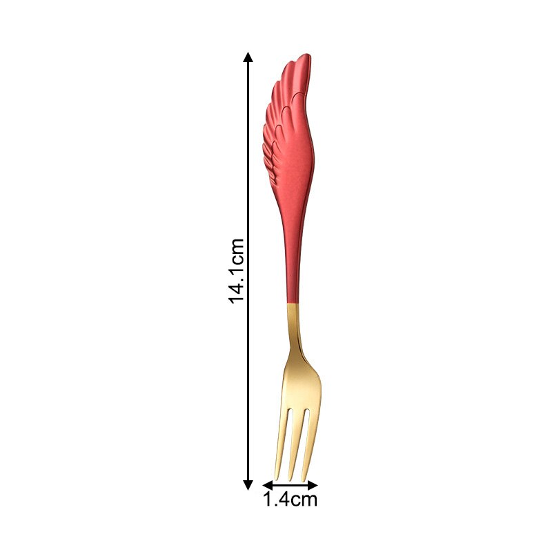 Fruit Vork Angel Wing Leuk Cadeau Voor Ijs Dessert Koffie Lepel Servies Multifunctionele Keuken Gereedschap: red gold fork