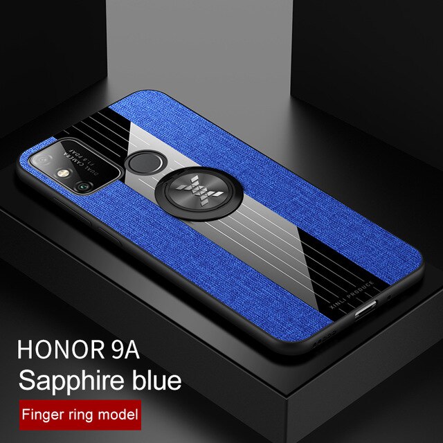 Coque honor 9 a en tissu résistant à la transpiration, coque rigide en polycarbonate avec anneau magnétique pour huawei honor 9a honor 9a moa -lx9h: Bleu avec anneau
