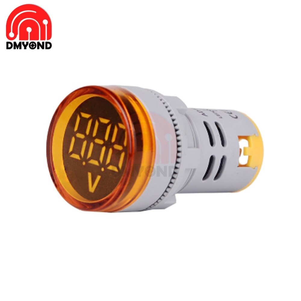 0-100v dc 12v 24v 22mm runde ledet digitalt display voltmeter spændingsmonitor indikator signal lys volt tester måleværktøjer: Gul