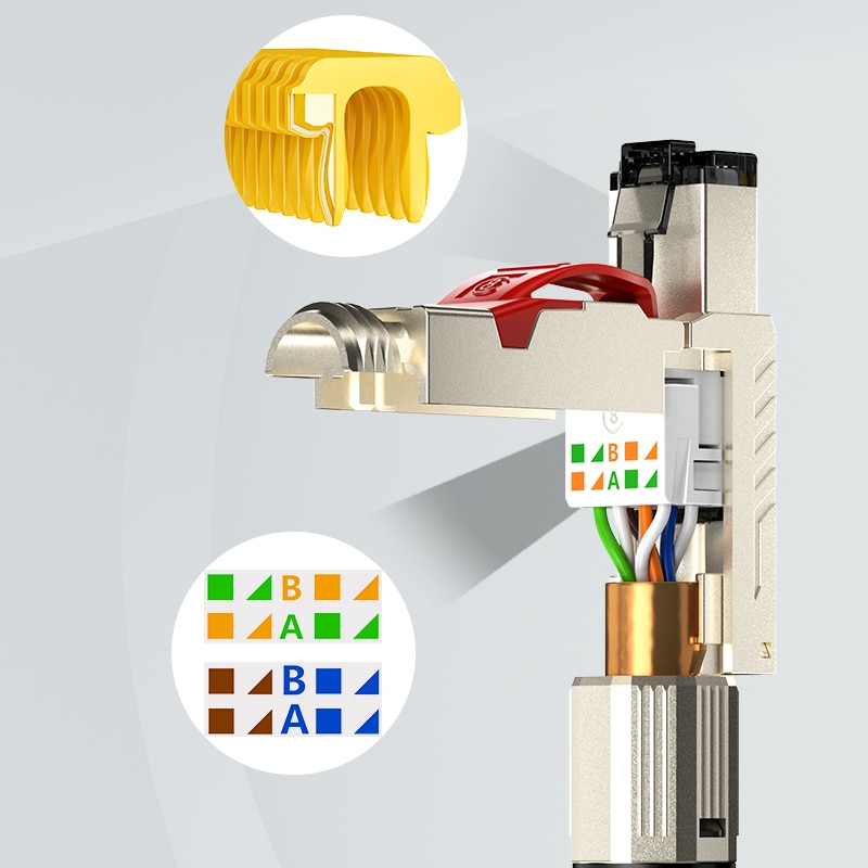 AMPCOM-Herramienta de terminación de campo de enchufe Modular blindado Cat8, sin herramienta, 40G, 2Ghz, 22-24AWG, compatible con Cable Cat7A y Cat8, 2 uds.