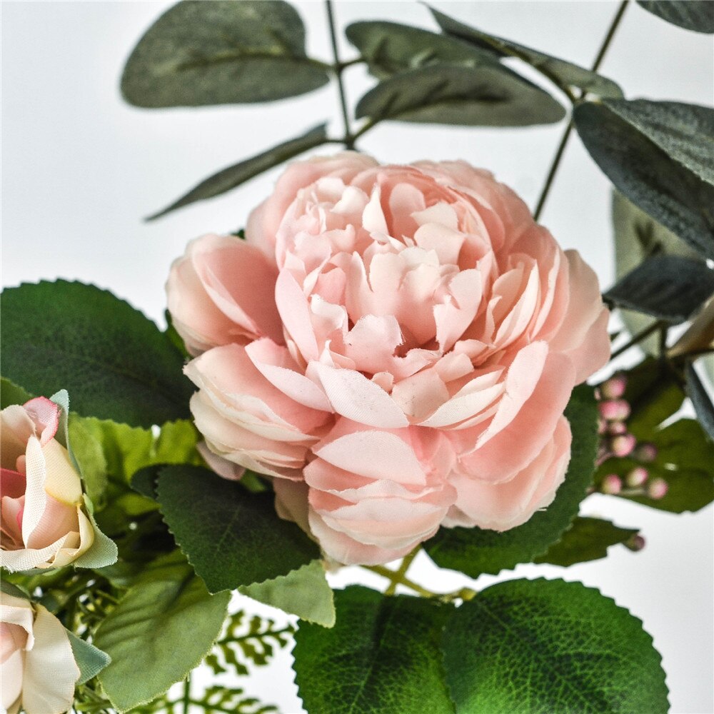 Cilected Hydrangea Eucalyptus Garland Wooden Wall Hanging Decoration Artificial Flower Garland Hoop Wreath For Wedding Backdrop
