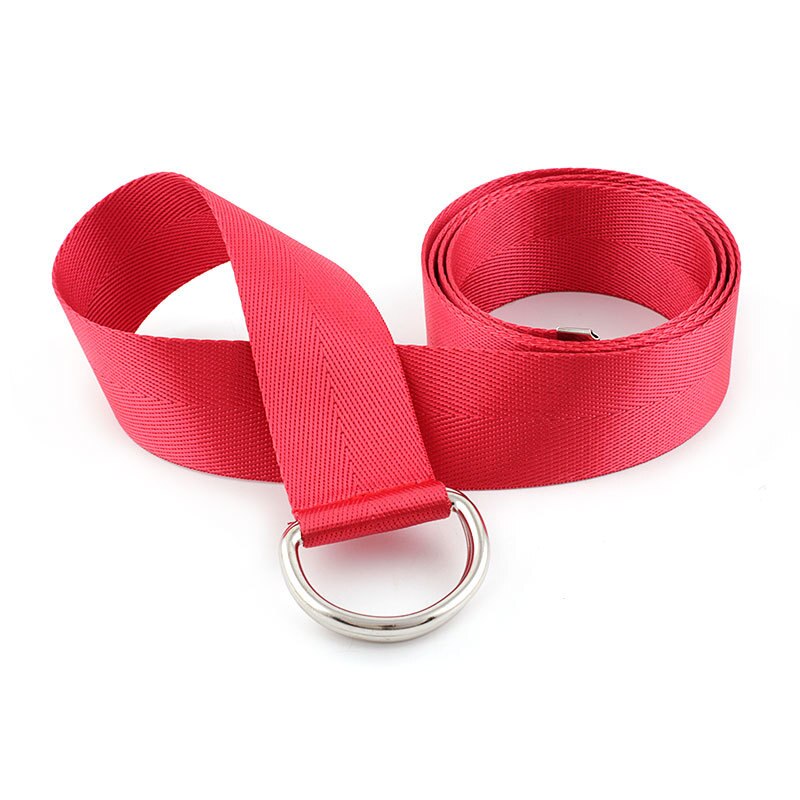 Harajuku Women Belt Solid Red Black Unisex Double D Ring Canvas Strap Female Long Waist Belts For Jeans: Red
