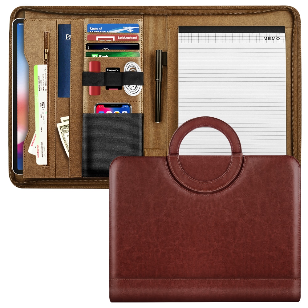 Leather Padfolio Portfolio Folder with Handle, Business Portfolio Organizer with 11 Inch Tablet Sleeve for iPhone: Default Title