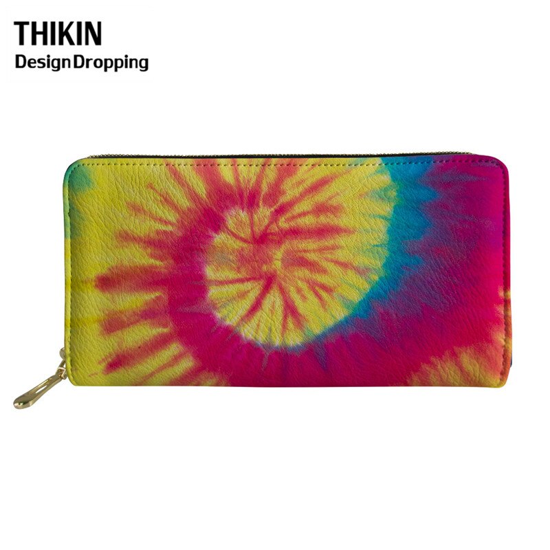 THIKIN Colorful Tie-dye Pattern Women Leather Wallet Ladies Travel Long Purse Phone Bag Daily Capacity Coin Bags: Sky Blue