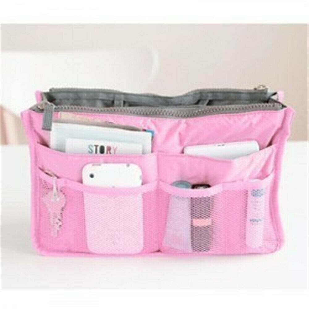Handtas Organizer Insert Liner Rits Reistas Cosmetische Zakken Organisator Grote Portemonnee Dames Cosmetische: Roze