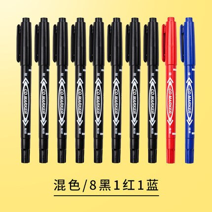 100 PCs Marking Pen Black and White with Pattern Oily Small Double Headed Painting Line Drawing Pen Children Painted for Student: Color Mixture 8 Black 1 Red 1 Blue Oily