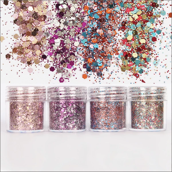 Mélange coloré de paillettes d'hexagone dans l'embellissement de thème de noël pour l'artisanat de résine outils de bijoux de fête Pigment de résine Uv (4 pièces)