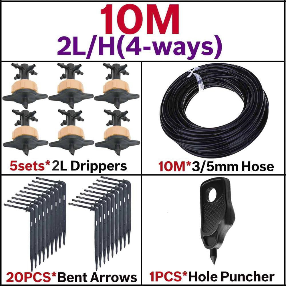 10m/20m/40m sets 4- manieren druppelpijl irrigatie zender druppelaar sproeier irrigatie bewateringssysteem potplanten bloemen: 10m 2l- set