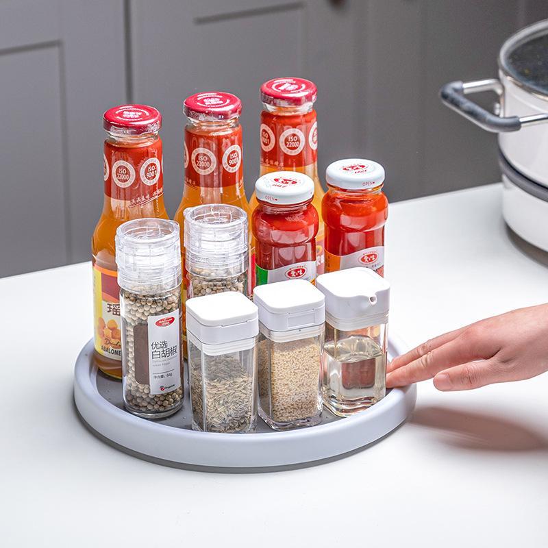 1/2-Tier Lazy Susan Turntable - Tiered Rotating Kitchen Spice Organizer for Cabinets, Pantry Non-Skid Surface &amp; Rimmed Edge