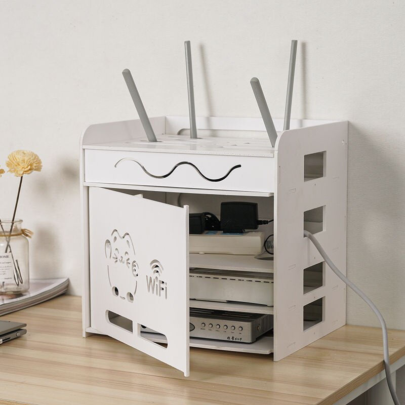 Desk White Wifi Router Storage Boxes Cable Power Plug Wire Office Mounted Shelf Storage Rack DVD Player organizer