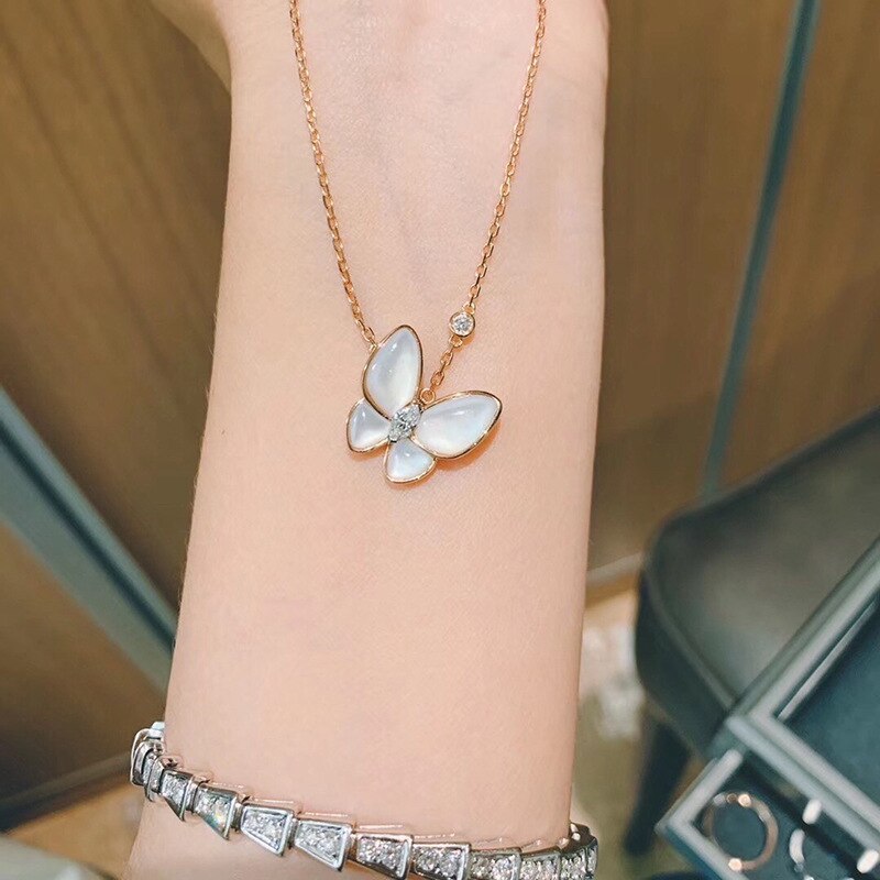 Trendy Opal Butterfly Necklaces 2022 Gold Color Link Chain Long Necklaces Female Crystal Choker Necklace For Women