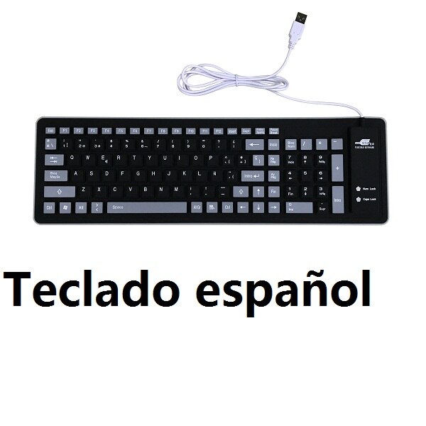 English keyboard Spanish keyboard 103 Key Compact USB Soft Silicone Waterproof Keyboard For PC Laptop: Spanish