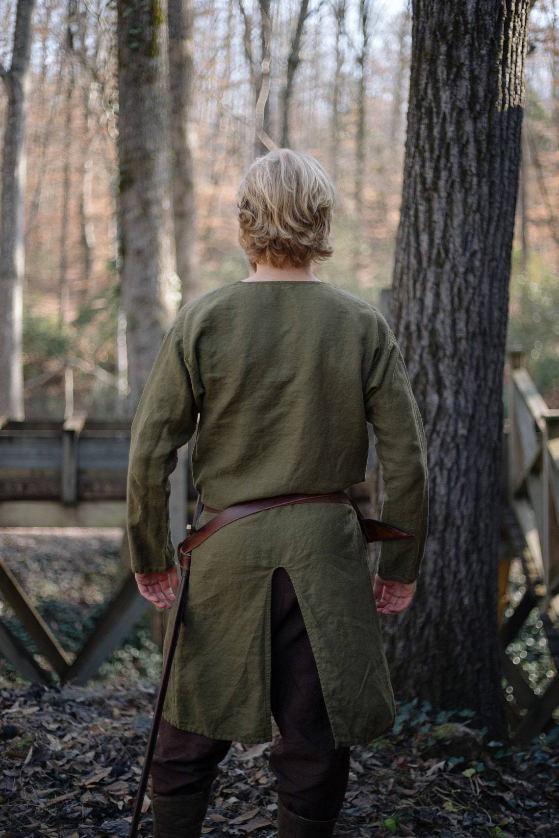 Túnica medieval de lino para hombre, sobretodo de basura, disfraz de tabardo de guerrero de Halloween para adulto