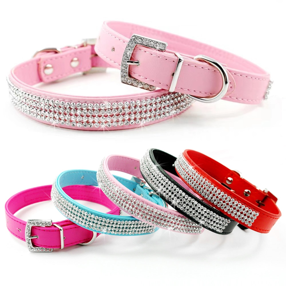 Bling hundehalsbånd rhinestone læder kæledyr hund kat hvalpe halsbånd diamant halskæde til små mellemstore hunde katte chihuahua