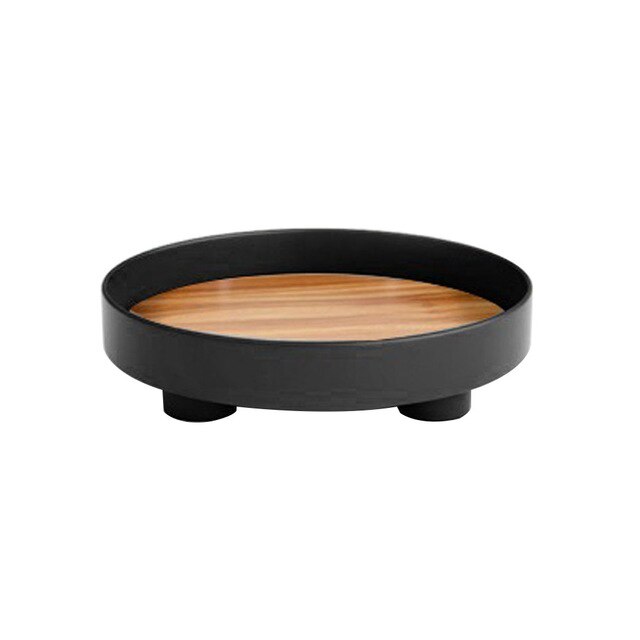 Plateau de service rond, plats à thé, plats à boissons, bijoux, articles divers, plateau de rangement de bureau, plateau de service rond, vaisselle de cuisine, plateau de décoration pour la maison zz: Black