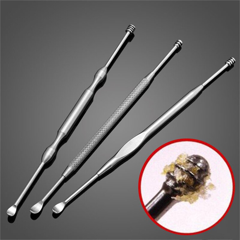 1PC Ear Wax Pickers Double-ended Stainless Steel Spiral Ear Pick Spoon Ear Wax Removal Cleaner Ear Tool Multi-function Portable: 1PCS Random