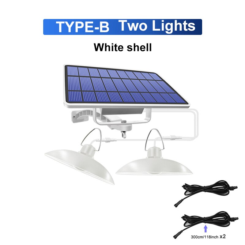 Dupla cabeça solar luz pingente à prova dwaterproof água ao ar livre solar lâmpada 3m linha de extensão super brilhante lâmpada para jardim corredor casa decoração: Double White Pendant / Warm white